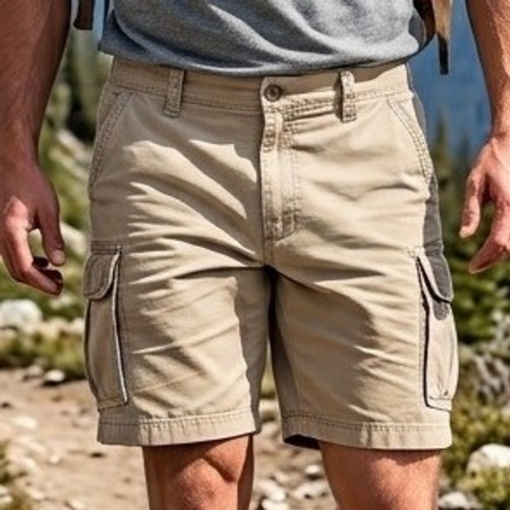 St Johns Bay Mens Khaki Cargo Shorts Size 40 Tan‎ Cotton Elastic Waist Utility
